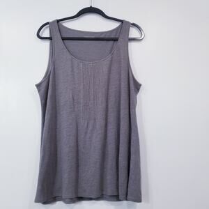 Eileen Fisher 100% Linen Gray Pintuck Blouse Sleeveless